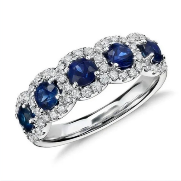 New Blue Sapphire Diamond Silver Ring - Picture 3 of 6